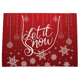Elegant  Red Merry Christmas Snowflakes  Large Gift Bag
