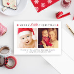 Elegant Red Merry Little Christmas Photo Collage Holiday Card<br><div class="desc">This modern and elegant holiday photo card features "Merry Little Christmas" in dark grey classic text with red script accent. Includes two photo spaces, a custom greeting, and space to include family member names. Red snowflakes accent the front title and a complementary white on red winter snowflake pattern dresses up...</div>