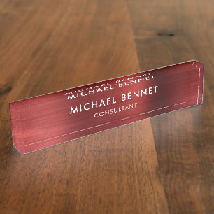 Elegant Red Metallic Professional Business Nameplate