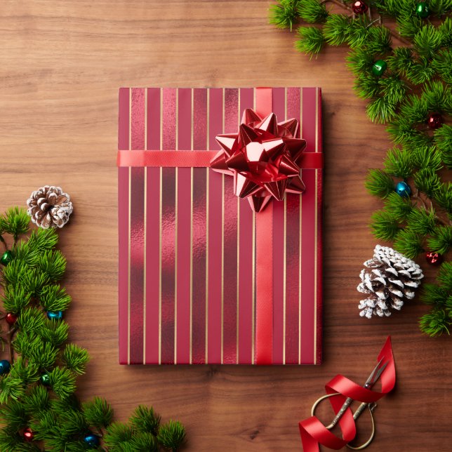 Elegant Red Metallic Stripe Holiday Christmas Wrapping Paper (Holiday Gift)