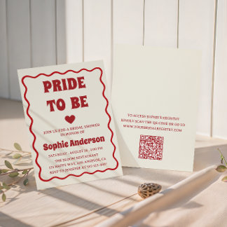 Elegant Red Minimalist Bridal Shower with QR Code Invitation