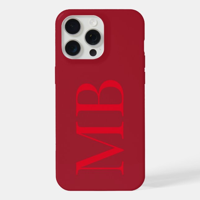 Elegant Red Minimalist Initial Monogram iPhone Case (Back)