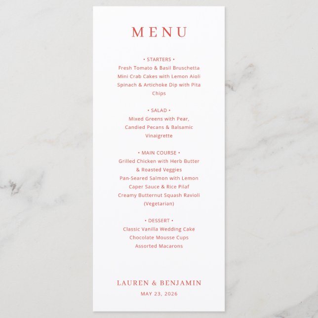 Elegant Red Minimalist Menu (Front)