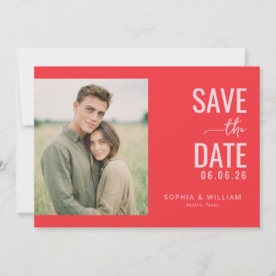Elegant Red Minimalist Photo Save The Date