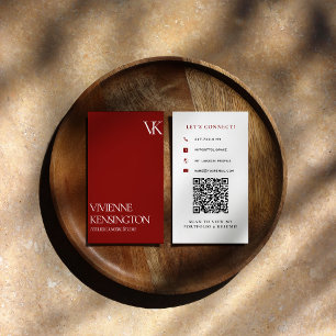 Elegant Red Minimalist QR Code Business Card