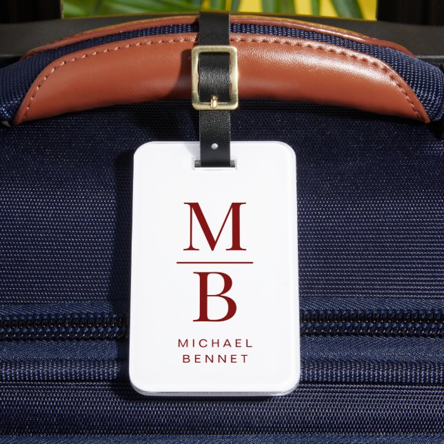 Elegant Red Monogram Luggage Tag (Front Insitu 2)
