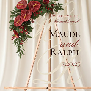 Elegant Red Monogram Wedding Welcome Acrylic Sign