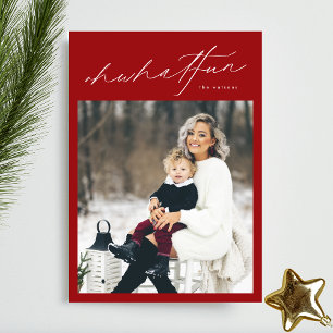Elegant Red Oh What Fun Christmas Photo Holiday Card