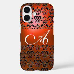 ELEGANT RED ORANGE BLACK DAMASK MONOGRAM iPhone 16 CASE