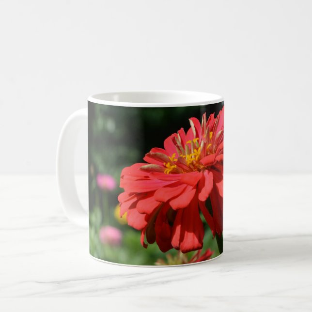 Elegant red orange floral flower garden coffee mug (Front Left)