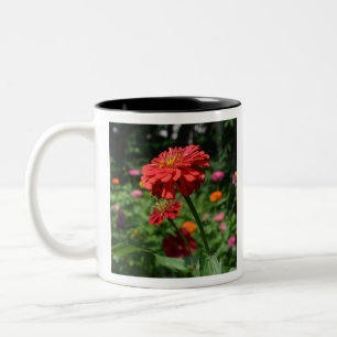 Elegant red orange floral flower garden Two-Tone coffee mug