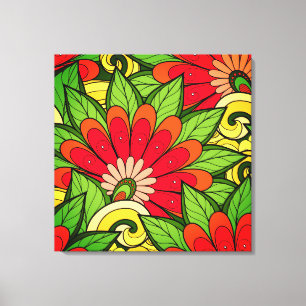 Elegant Red Orange Green Flowers And Swirl Canvas Print