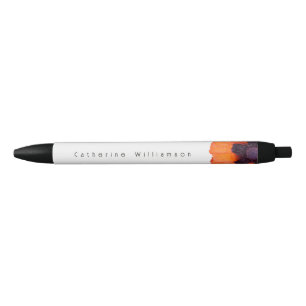 Elegant Red Orange Poppy Personalised Black Ink Pen