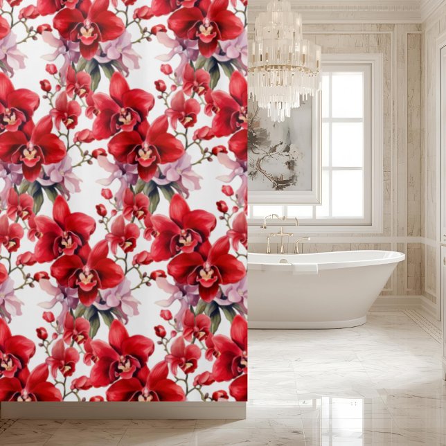 Elegant Red Orchids Shower Curtain (Creator Uploaded)