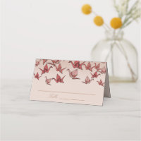 Elegant Red Origami Paper Crane Folded Place Card