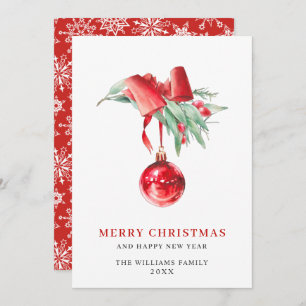 Elegant Red Ornament Merry Christmas Greeting Holiday Card