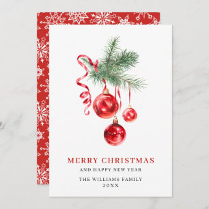 Elegant Red Ornament Merry Christmas Greeting Holiday Card