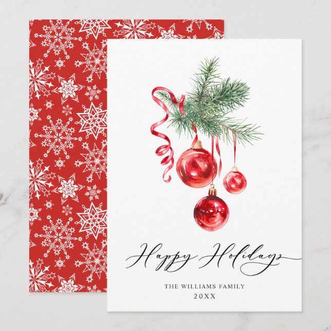 Elegant Red Ornament Merry Christmas Greeting Holiday Card (Front/Back)