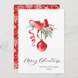 Elegant Red Ornament Merry Christmas Greeting Holiday Card
