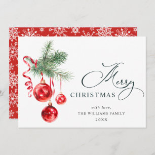 Elegant Red Ornament Merry Christmas Greeting Holiday Card