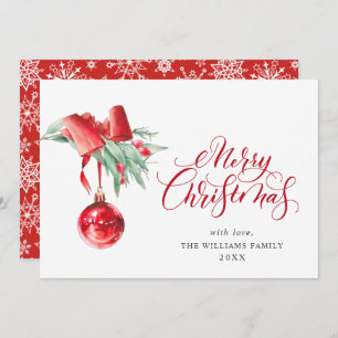Elegant Red Ornament Merry Christmas Greeting Holiday Card