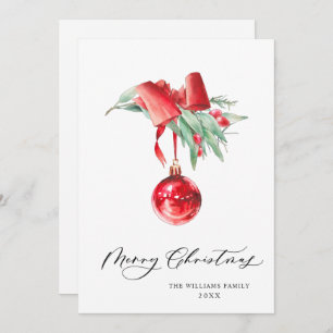 Elegant Red Ornament Merry Christmas Greeting Holiday Card