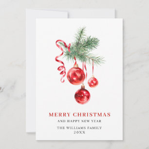 Elegant Red Ornament Merry Christmas Greeting Holiday Card