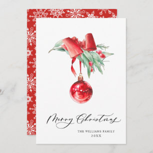 Elegant Red Ornament Merry Christmas Greeting Holiday Card