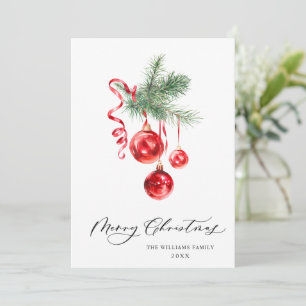 Elegant Red Ornament Merry Christmas Greeting Holiday Card