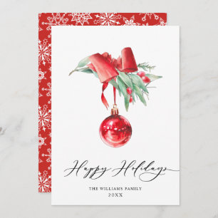 Elegant Red Ornament Merry Christmas Greeting Holiday Card