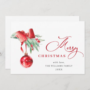 Elegant Red Ornament Merry Christmas Greeting Holiday Card