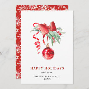 Elegant Red Ornament Merry Christmas Greeting Holiday Card