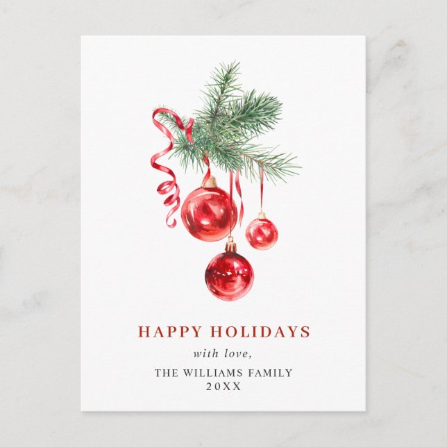 Elegant Red Ornament Merry Christmas Holiday Postcard (Front)