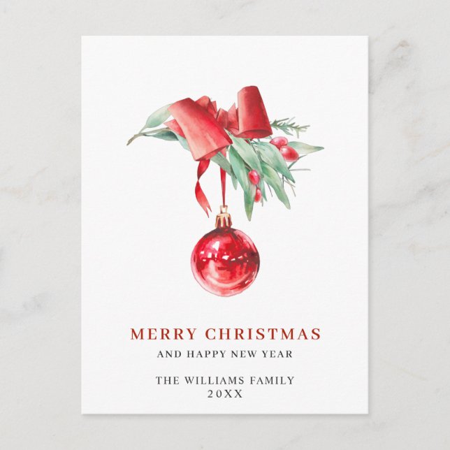 Elegant Red Ornament Merry Christmas Holiday Postcard (Front)