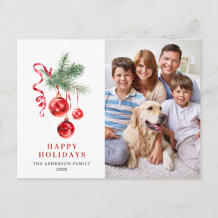 Elegant Red Ornament Merry Christmas Holiday Postcard