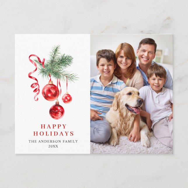 Elegant Red Ornament Merry Christmas Holiday Postcard (Front)