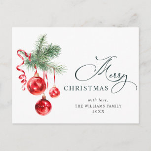 Elegant Red Ornament Merry Christmas Holiday Postcard
