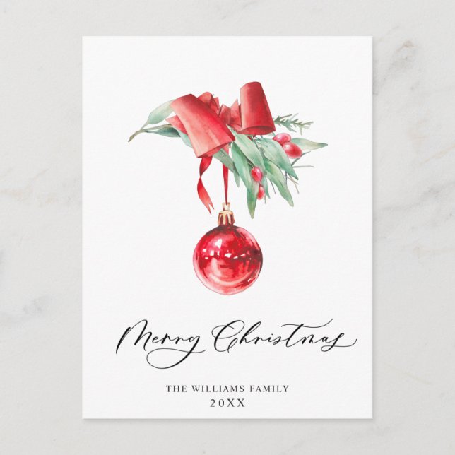 Elegant Red Ornament Merry Christmas Holiday Postcard (Front)