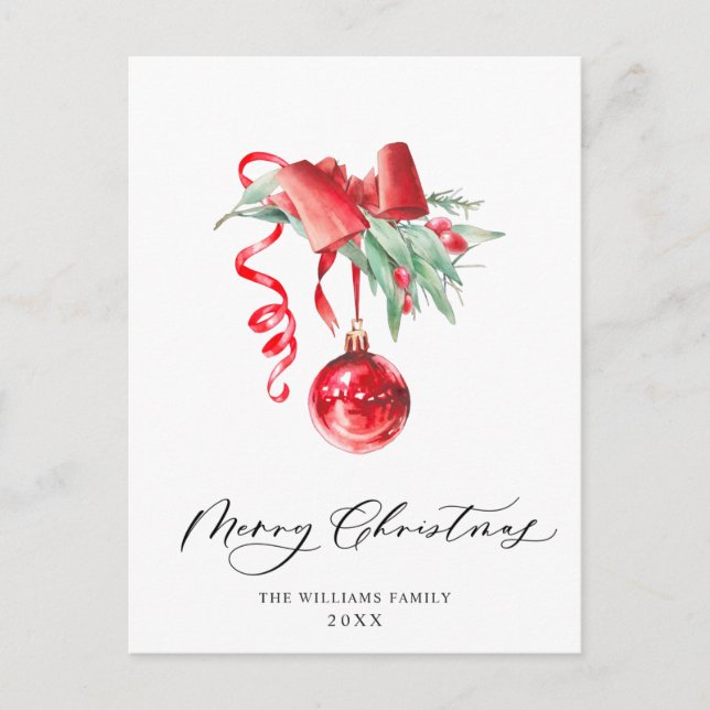 Elegant Red Ornament Merry Christmas Holiday Postcard (Front)