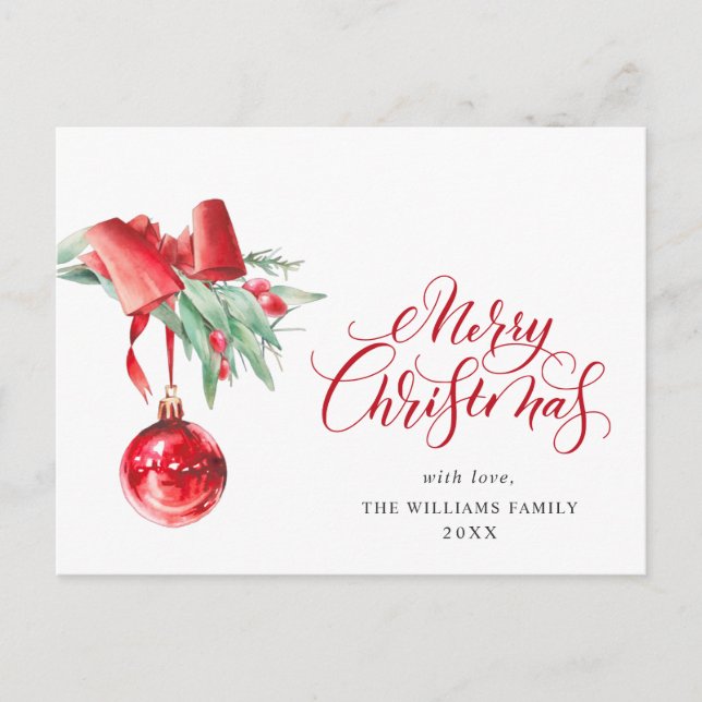 Elegant Red Ornament Merry Christmas Holiday Postcard (Front)