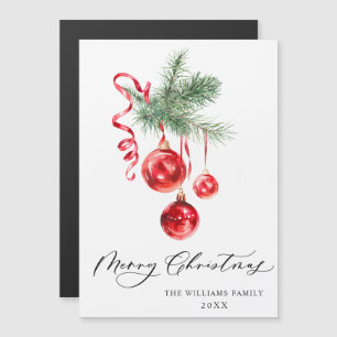 Elegant Red Ornament Merry Christmas Magnetic Card