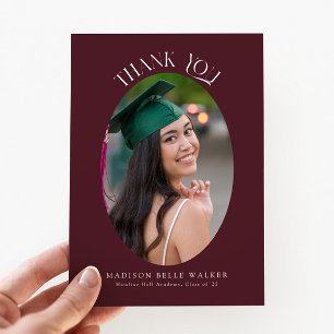 Elegant Red Oval Graduation Photo Thank You Card