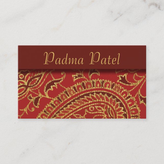 Elegant Red Paisley Professional Business Card (Front)
