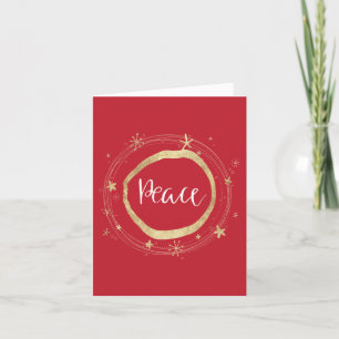Elegant Red Peace Gold Star Holiday Card