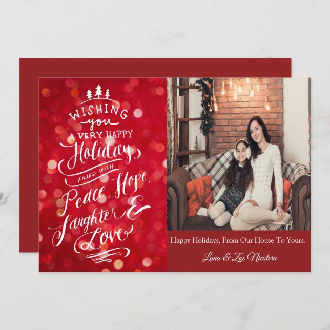 Elegant Red Photo Christmas Greeting Card (Front/Back)