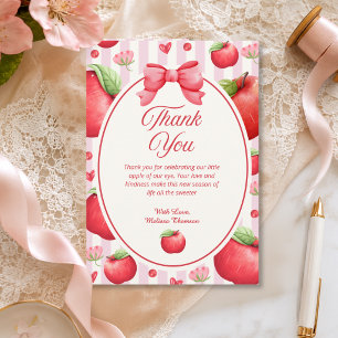 Elegant Red Pink Apple Coquette Baby Shower Thank You Card