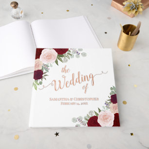 Elegant Red & Pink Boho Roses Foil Wedding Guest Book