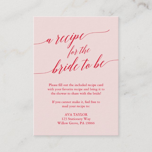 Elegant Red Pink Calligraphy Recipe Card Insert (Front)