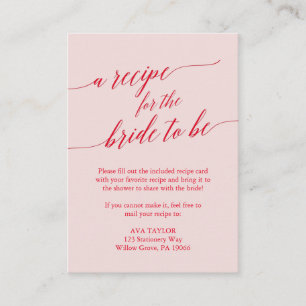 Elegant Red Pink Calligraphy Recipe Card Insert