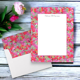 Elegant Red Pink Floral Personalised Paper Sheet